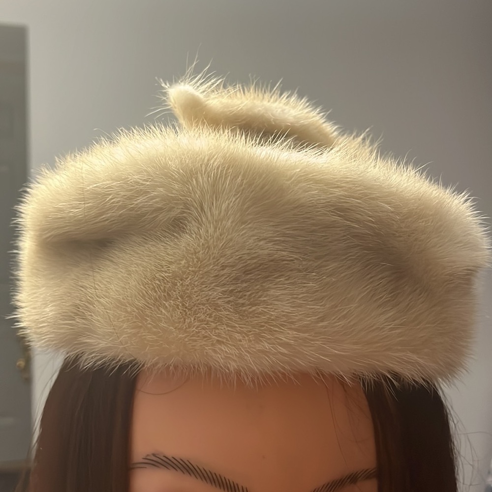 Mink Fur Vintage Blonde Pillbox Hat 60’s Jackie O Audrey Hepburn - Picture 6 of 9